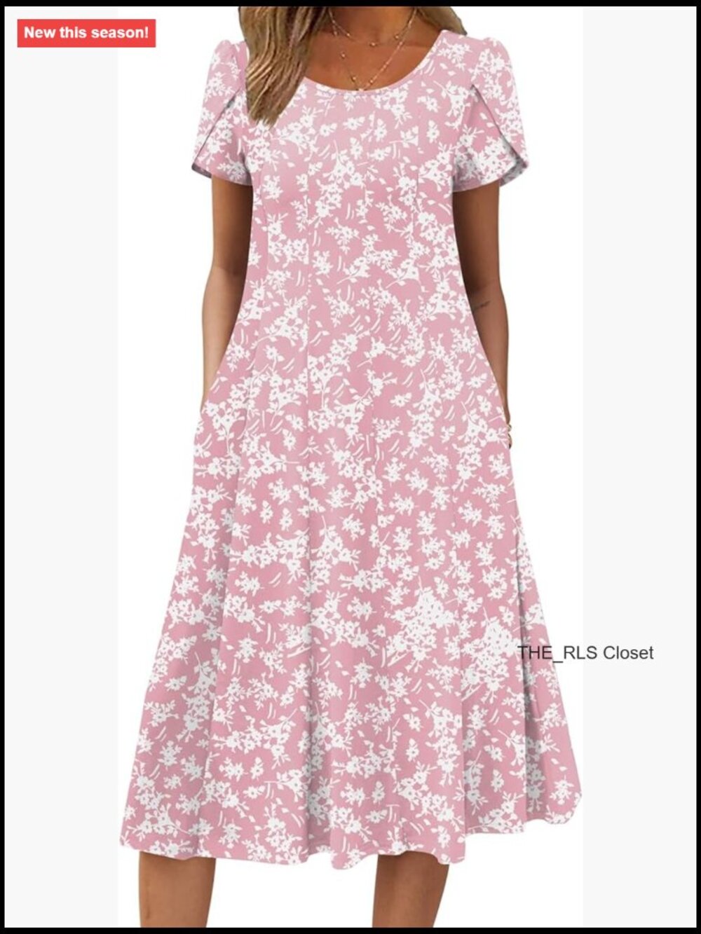 Short Sleeve Flare Midi Dress With Pockets Lightweight High Stretch